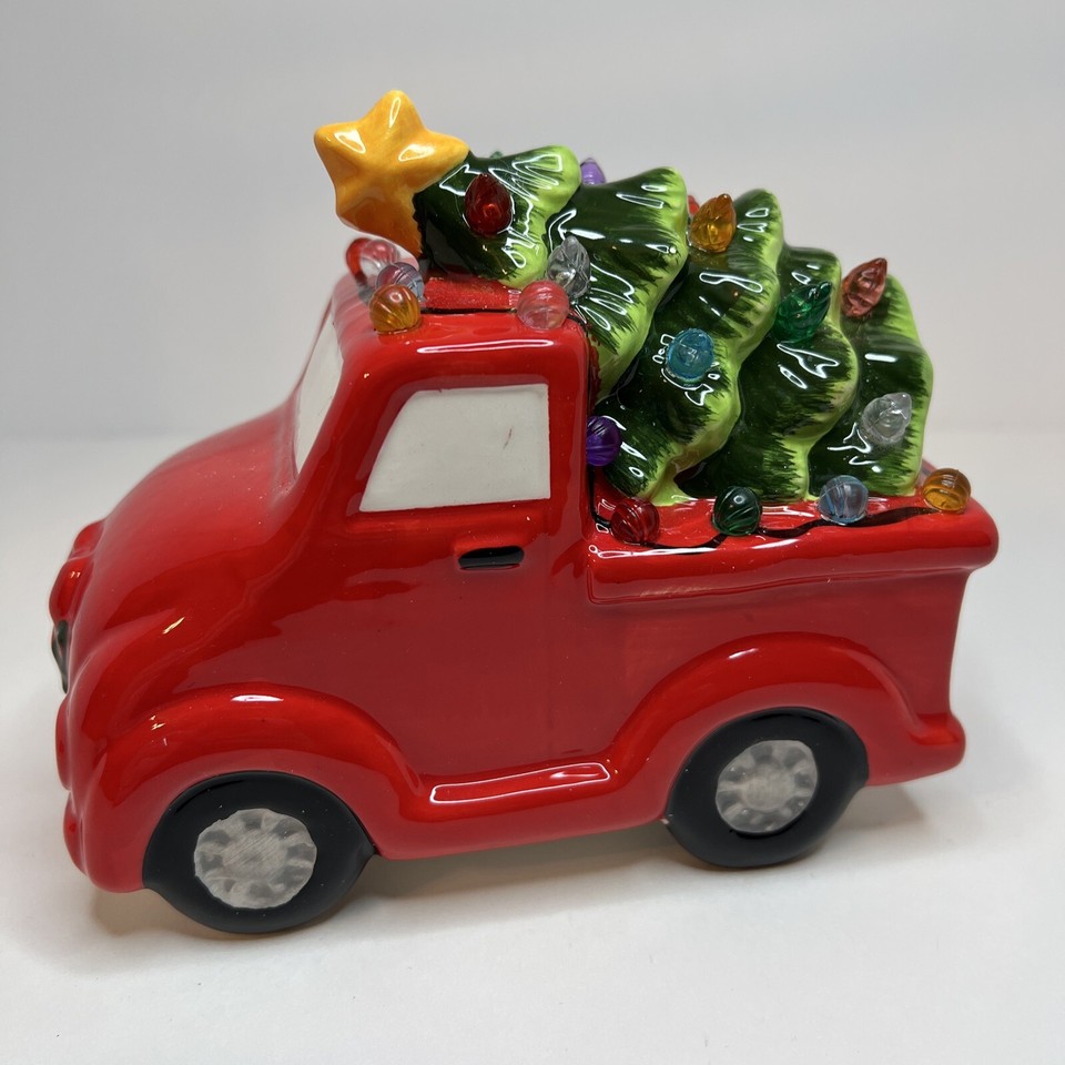 Ceramic Christmas Red Truck With Light Up Tree Nostalgia Small eBay