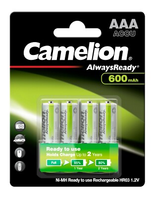 4 x Camelion Solar Akkus Always Ready AAA Micro HR03 1,2V NiMH 600mAh - 1 x 4er