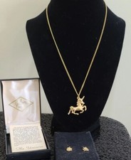 Vintage Gold Unicorn Earrings and Necklace Set