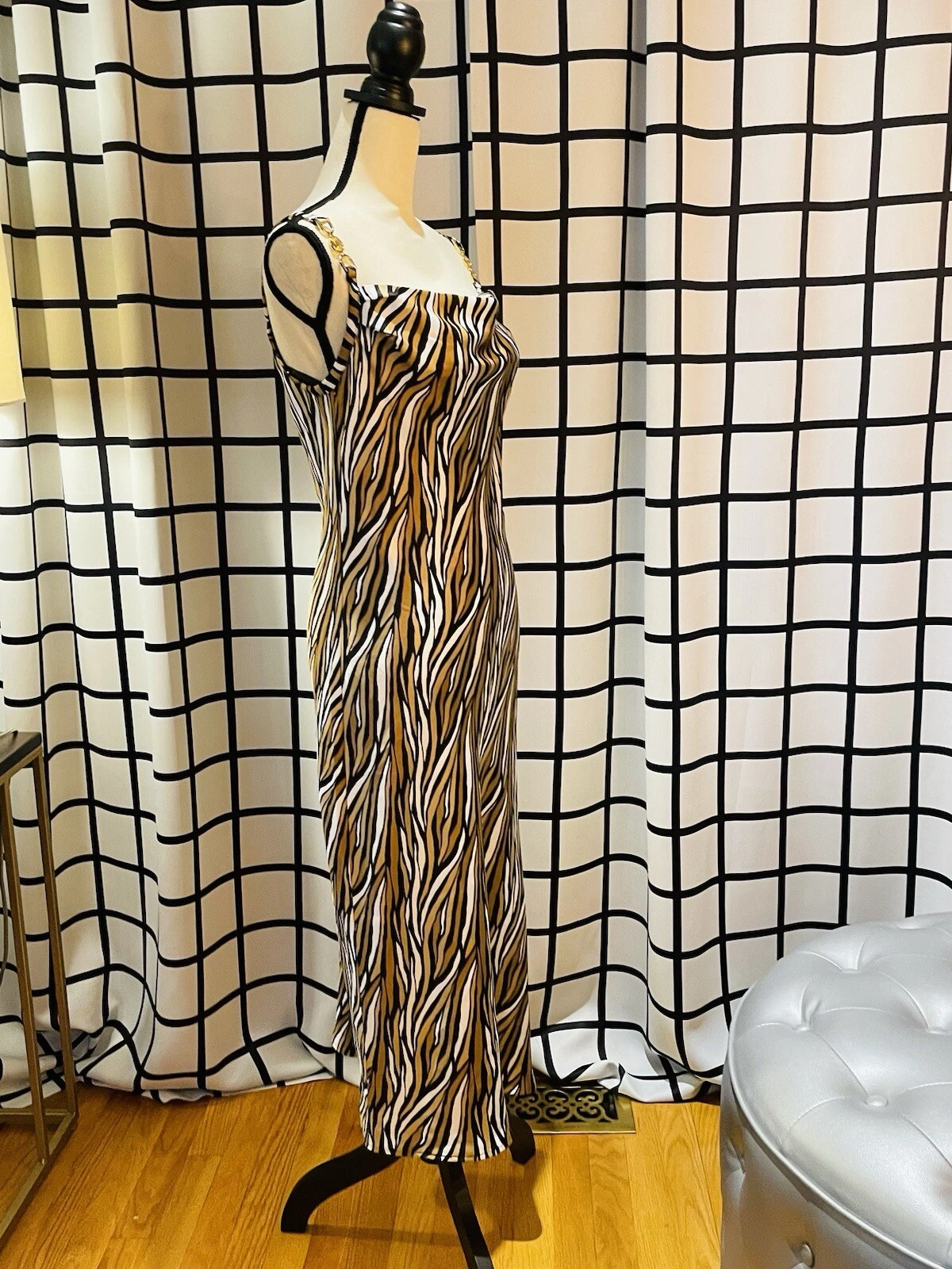 Abito slip Michael Kors nero bianco e oro taglia S nuovo con etichetta vendita al dettaglio 110€