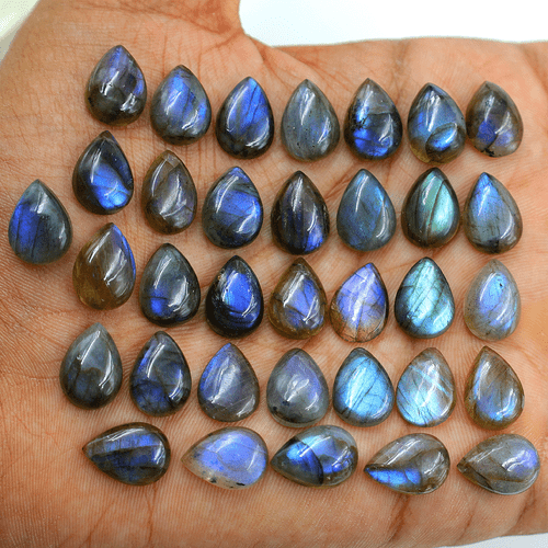 17 Pezzi Labradorite Naturale Blu Flash 14x10mm Pera Cabochon Pietre Preziose Calibrate - Foto 6 di 11