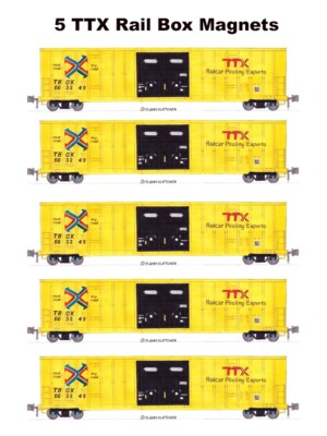 TTX Rail Box 50' Hi-Cube Box Car Wholesale Set 5 magnets by Andy
