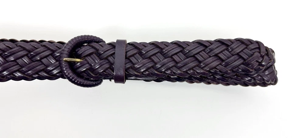 Vintage 90s TALBOTS Braided Leather Belt WOMENS M Dark Eggplant Purple Woven Mom - Image 2 of 4