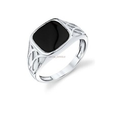 Bague En Argent Plaqué Or Blanc 14K En Onyx Noir Naturel Pour Homme #1144