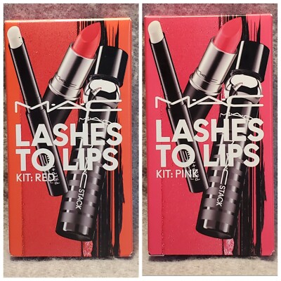 MAC 3-Piece Lashes To Lips Set Prime & Prep + Lipstick + Mascara ~ Pink or Red