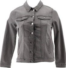 DG2 Diane Gilman Stretch Signature Denim Jacket GRAY S NEW (588)