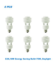 6 Bulbs,18W 75W Equivalent , Mini Spiral CFL Bulb, E26 Base, Daylight, UL Listed