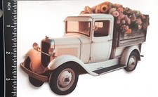 3D Vintage White Pickup Truck Carrying Flower in Bed Embellishment 4061