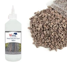 WWS 1kg Ballast & 500ml Glue Kit for Model Rail Tracks – Large Grade Red