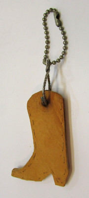 Primitive Old 1950's Handcrafted Leather Cowboy Boot Vintage Keychain Fob Ring