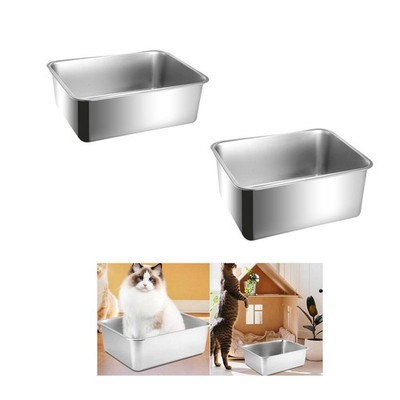 Edelstahl Katzentoilette für kleine Katzen, robust, antihaftbeschichtet, spritzwassergeschützt,