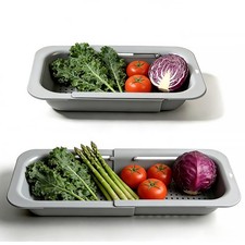 Extendable Colander Strainer Basket Over Sink Adjustable 13.518.7 Inch Gray