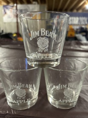 (Set of 3)Jim Beam Apple Whiskey Etched Clear Glass High Quality Tumblers 3.25''