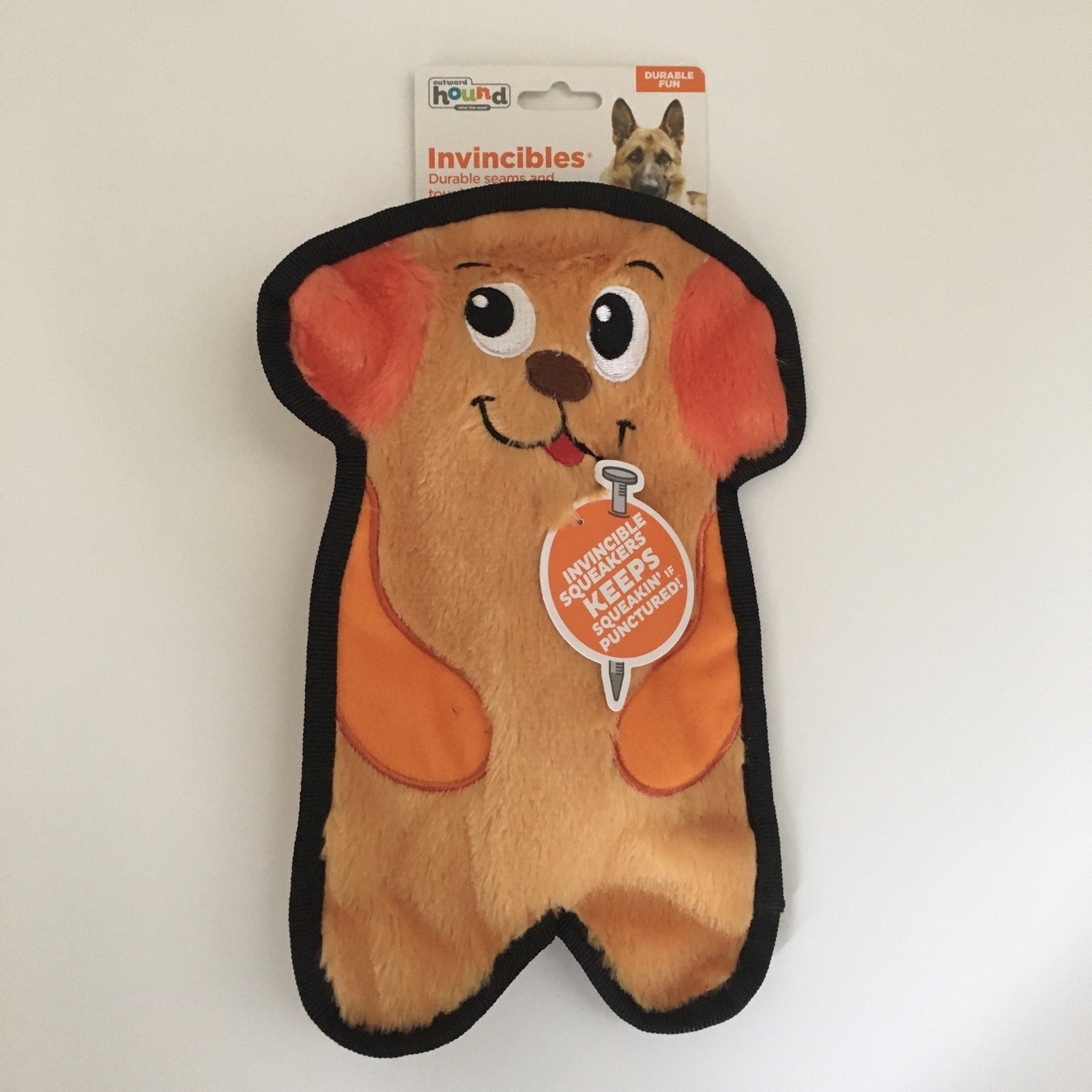 NEW Dog Toy Invincible With Squeaker Orange Puppy Dog | Outward Hound