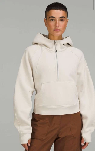 OFF WHITE Felpa con cappuccio Lululemon Scuba oversize 1 2 zip donna XS S panna felpa pile**