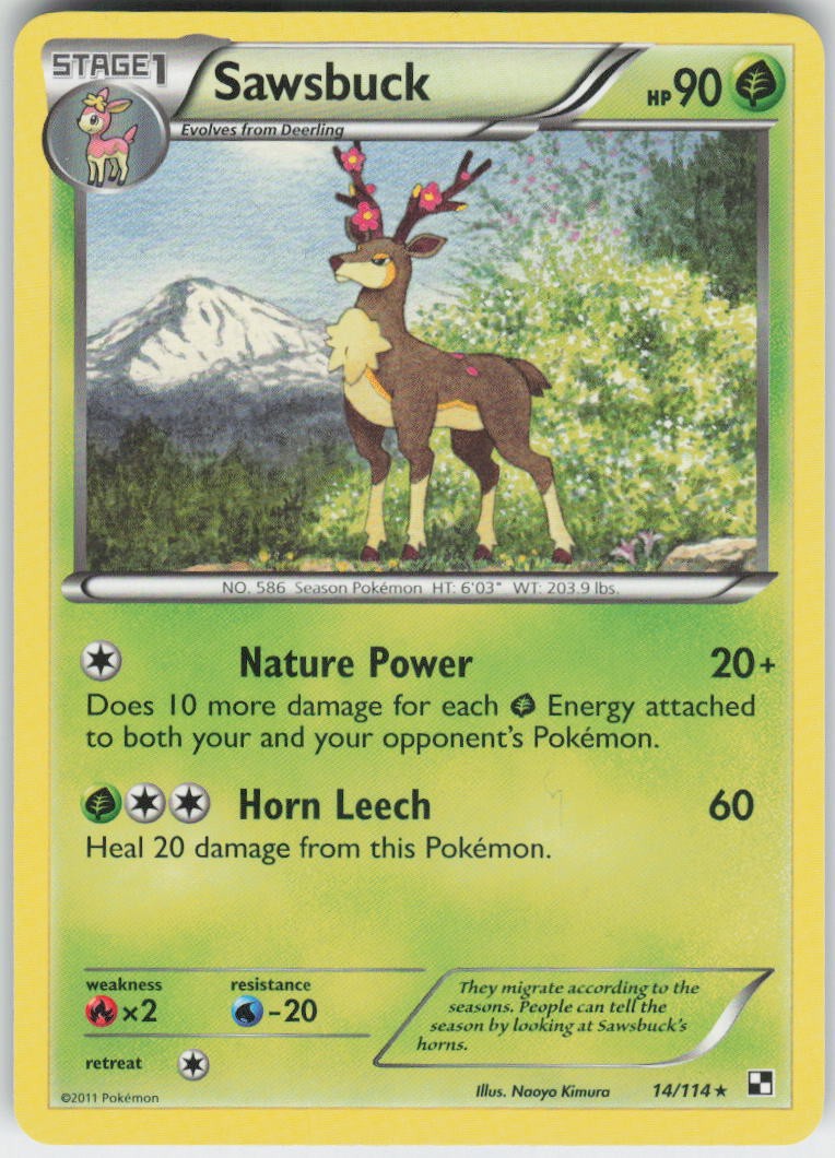 Sawsbuck 14/114 Rare Black & White Pokemon Lightly Played