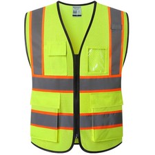 Reflective Mesh Safety Vest for Men with 5 Pockets and Zipper Front High Visi...