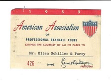 1959 AMERICAN ASSOCIATION BASEBALL SEASON PASS-HOF BOB GIBSON & BILLY WILLIAMS