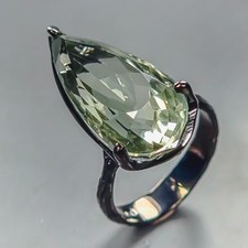 26 ct Art ring Natural Green Amethyst Ring 925 Sterling Silver Size 7.5 /R450832