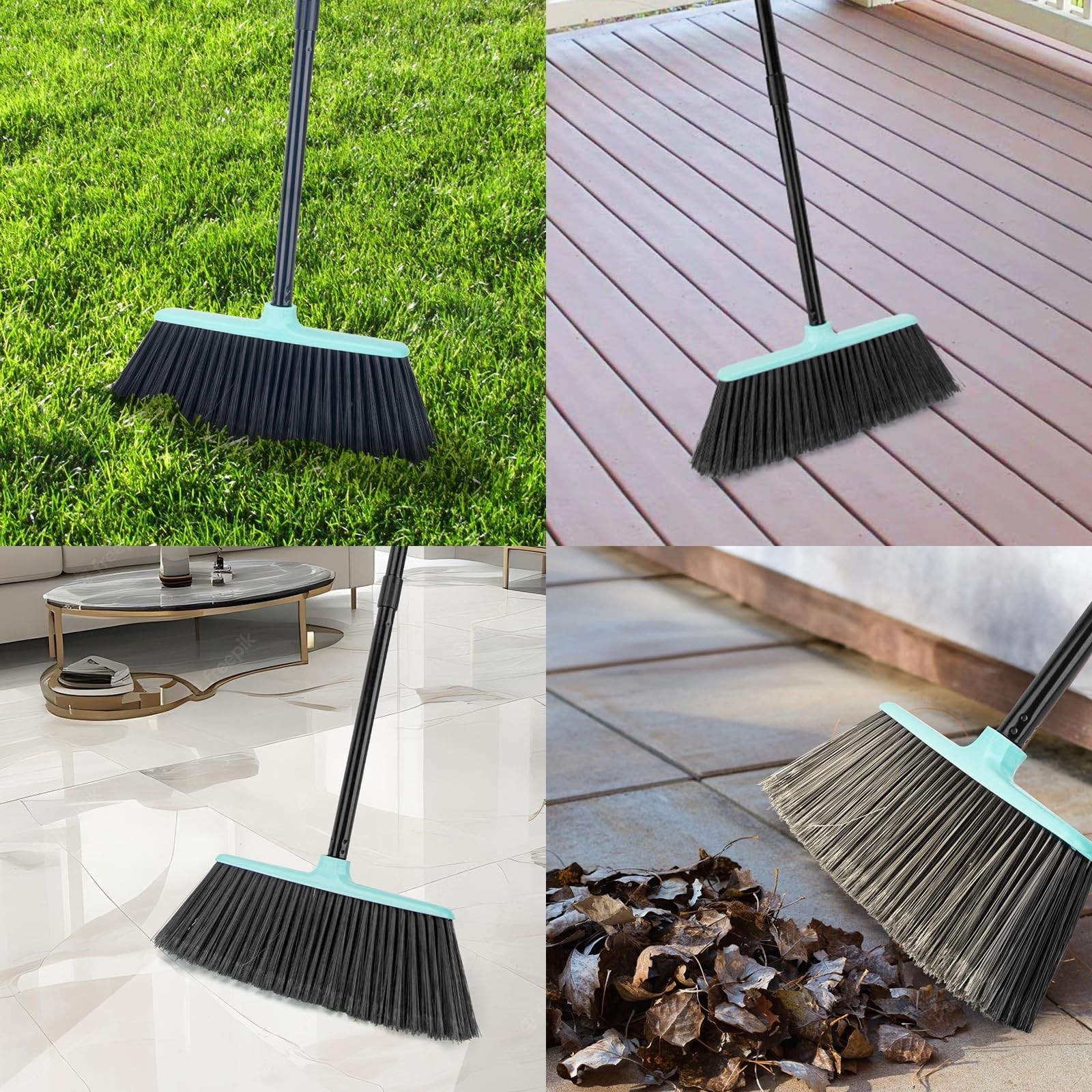 KeFanta Outdoor/Indoor Broom for Floors, 53" Long Handle Angle Broom for Swee...