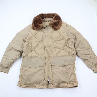 Vintage 60s Walls Down Puffer Jacket Mens Large Beige Quilted Faux Fur Collar