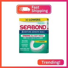 Sea Bond Secure Denture Adhesive Seals, Fresh Mint Lowers, Zinc-Free, All-Day-Ho