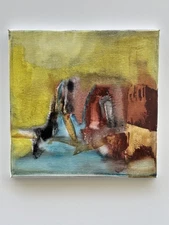 MID CENTURY MODERN STYLE ACRYLIC ABSTRACT . SIGNED ORIGINAL PAINTING: