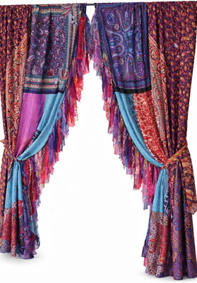 Home Decorative Silk Sari Curtains Unique Patchwork Design Light Filtering Windo