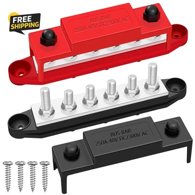250A 12V Bus Bar Marine, 1/4" Power Distribution Block, Battery Buss Bar