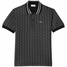 LACOSTE MONOGRAM GEOMETRIC PRINT POLO SHIRT BLACK XL RRP £120 BNWT