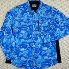 Pelagic Eclipse Guide Shirt Mens 2XL Blue Camo Off Shore Pro Series Performance