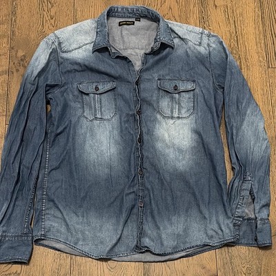 Antony Morato Men's Denim Button-Up Shirt 2XL Blue Long Sleeve Point Collar