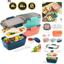 3 Pcs 68 Oz Salad Lunch Container with 4 Compartment Tray, Bento Lunch Box wi...