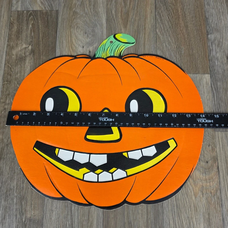 Vintage Beistle Halloween Calabaza Decoración Hecha en EE. UU. Retro Jack O Linterna Foto 4 de 4