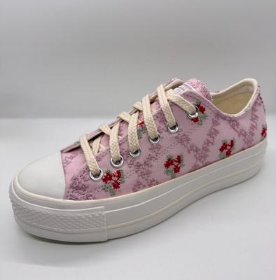 Converse W6, Chuck Taylor All Star Lift Platform Rose Cross Stitch Low Top