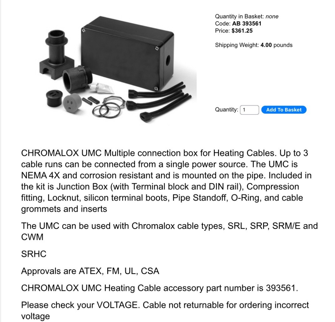 Chromalox UMC Multiple Power Connection Splice Tee Kit for Heat Trace Cables NEW