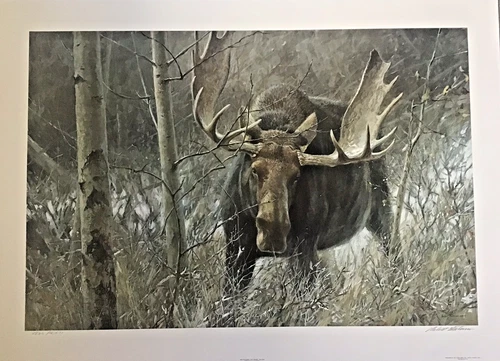 Ltd Ed Signed ROBERT BATEMAN print THE CHALLENGE 23x34" BULL MOOSE 4835 / 10,671