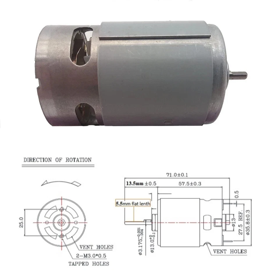 18V DC Motor RPM Torque RC Vehicle Electric Drill Robot D Shaft 1/8 - USED LOT - Image 2 of 2
