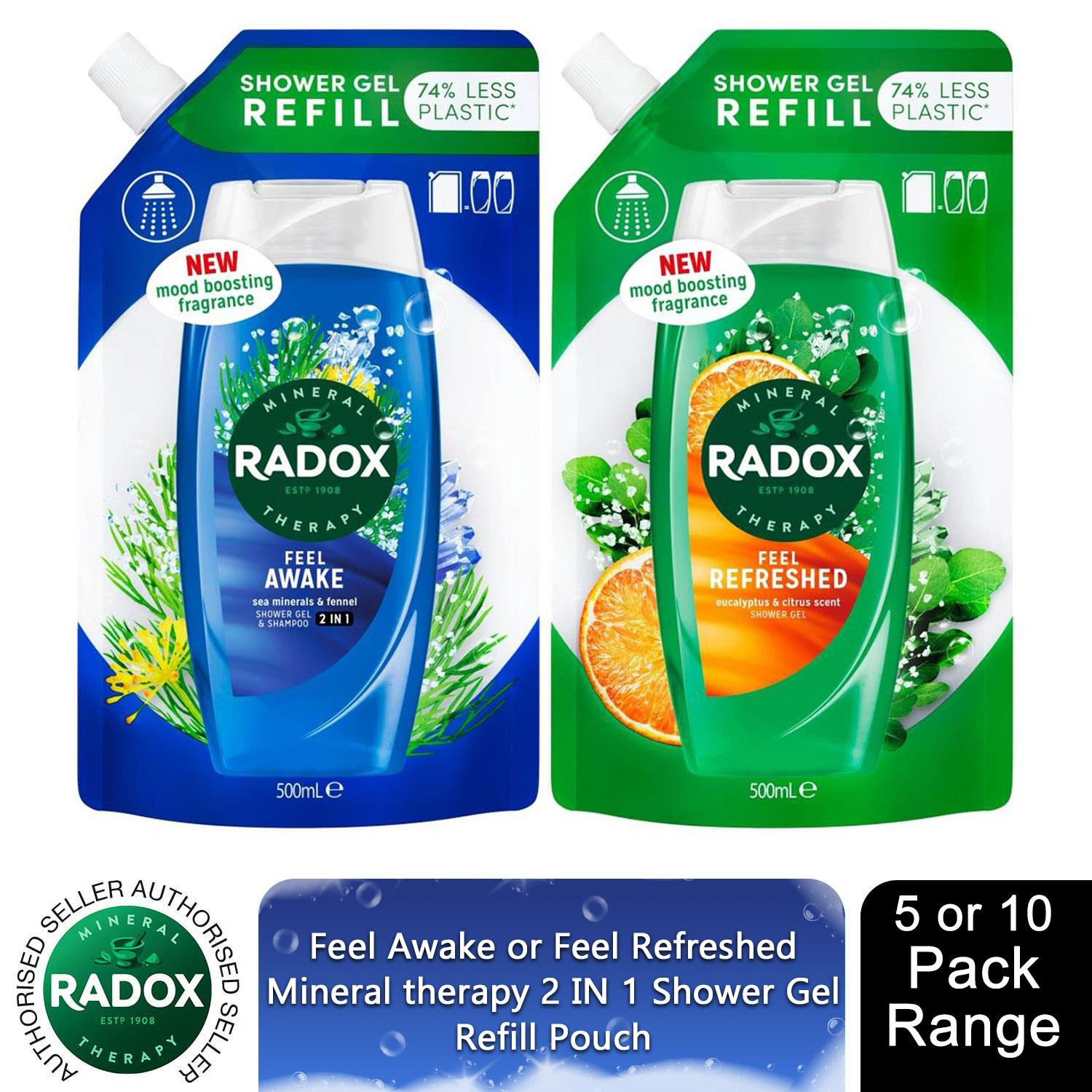 Radox Mineral Therapy Shower Gel Refill Pouch 500ml,Select Your Pack & Fragrance