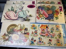 Vintage Lot Of 6 New Meyercord Decal Sheets - Foods, Swans, Children Ephemera