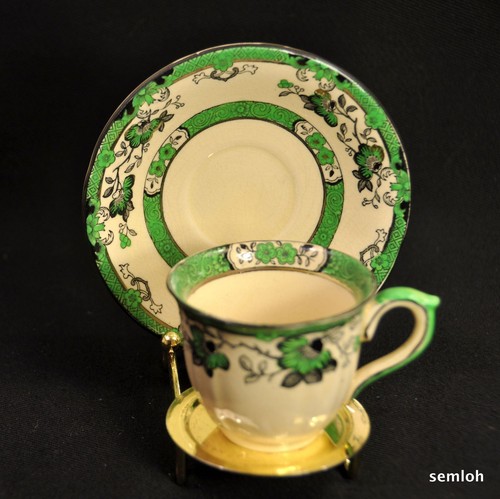 Mason's Ashworth Set of 4 Cup & Saucers 1891-1923 Patent Ironstone Green Silver - Picture 3 of 11
