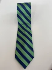 CHAPS Necktie 100% Silk Navy/ Green/ Ivory Tradition Diagonal Stripe Classic Tie