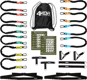 4KOR Deluxe Cross Anchored Resistance Cord System with Handles & Workout Guide