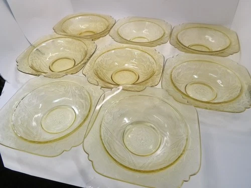 Federal Glass MADRID Amber Yellow Depression Soup / Cereal Bowls, Set of 8