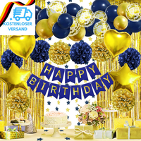 Zerodeco Geburtstagsdeko Marineblau Gold, Happy Birthday Girlande Pompons Franse