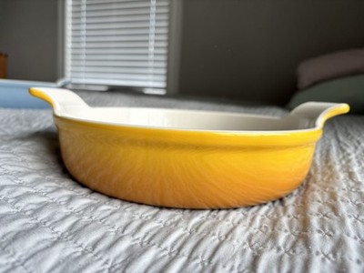 Le Creuset Au Gratin Round Ceramic Baking Dish 0.5 qt Yellow/White Oven Safe