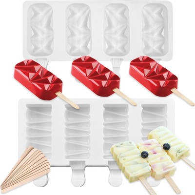 Ice Cream Popsicle Silicone Mold Set of 2, 8-Cavity Chocolate Cake Fondant Mo...
