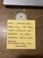 Meteorite Cranfield, Mississippi 0.6g H3-5 Witnessed Fall