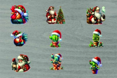 9x gemischte Weihnachtskaktus Pflanze/Weihnachtsmann/Vinyl Aufkleber/Decal/Party Deko/Becher