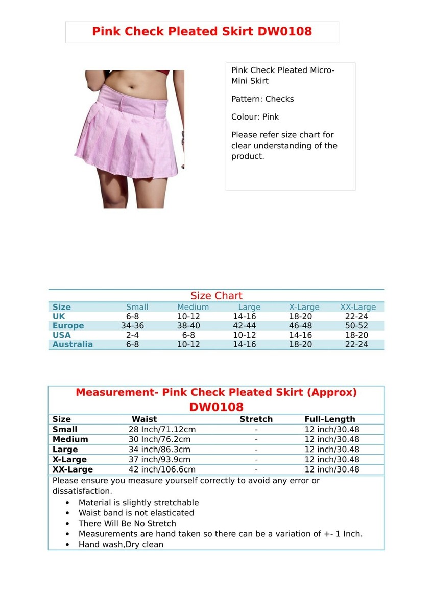 Pink Pleated Mini Skirt Checks High Waisted Ladies Fashion Party